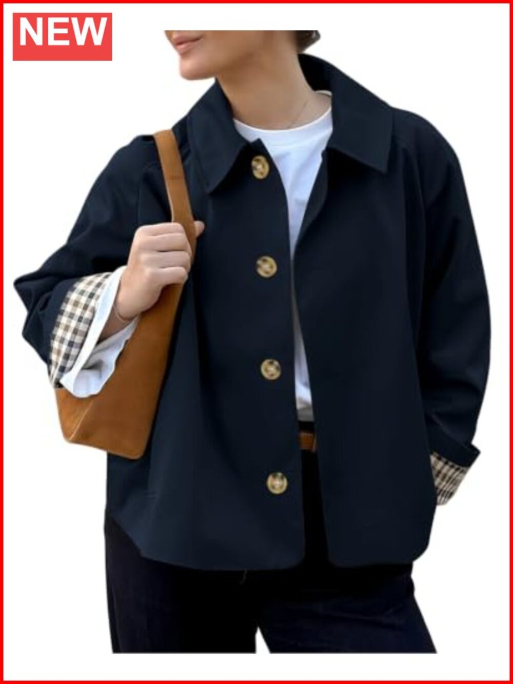 Women's Cropped Trench Coat Lightweight Single Breasted Spring Fall Jacket
